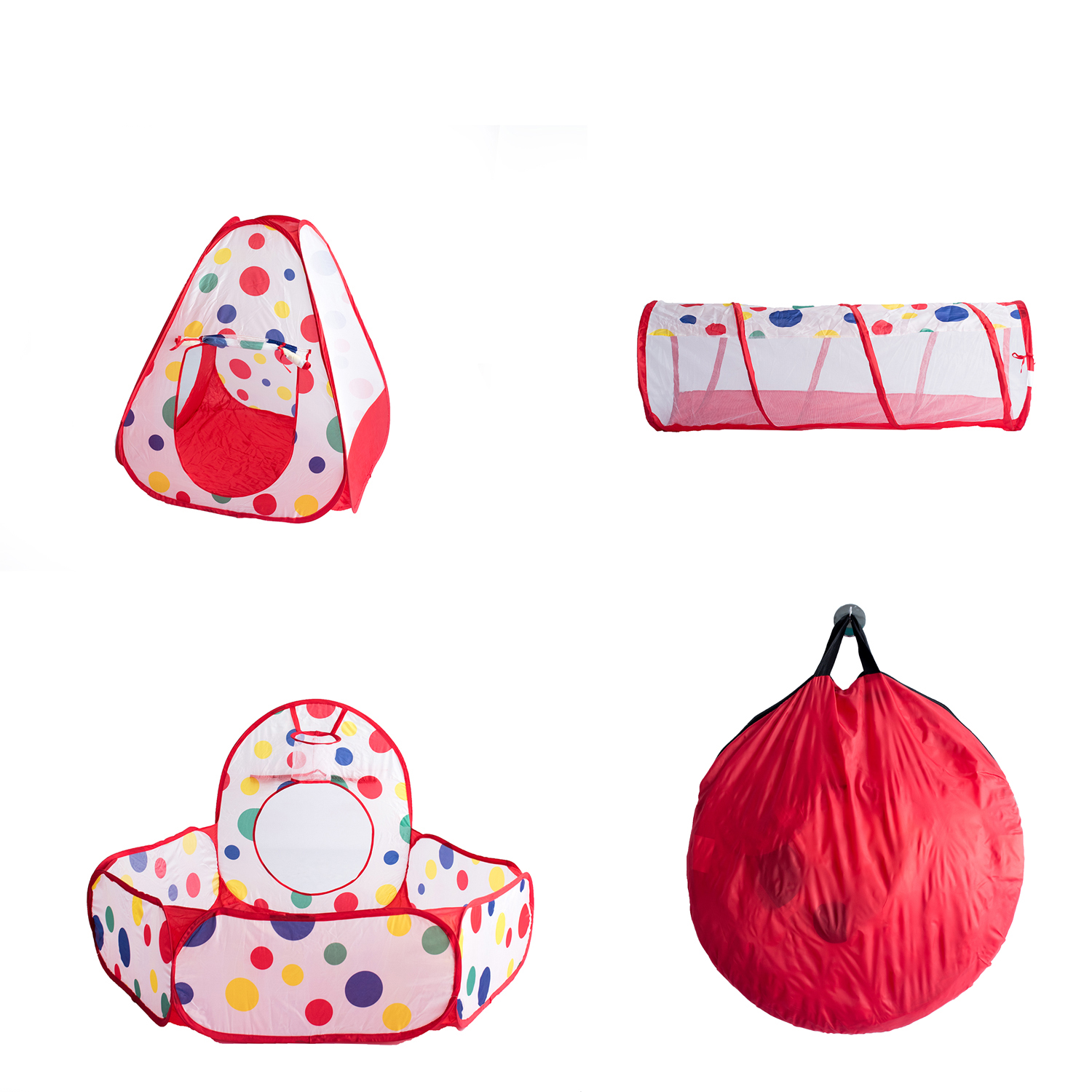 Ball pit set including tunnel and tent